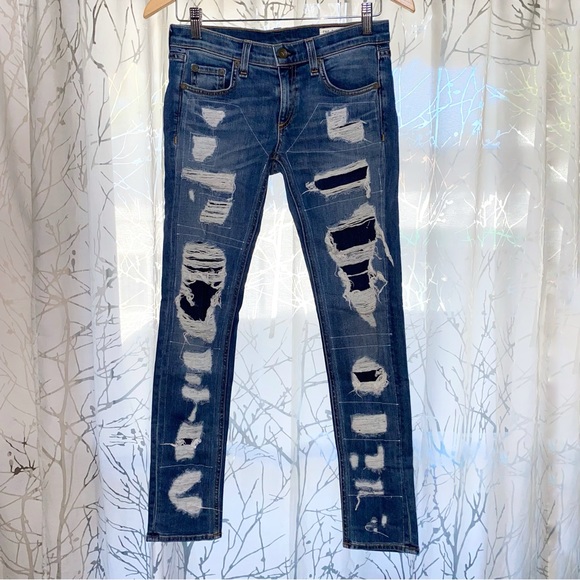 RAG & BONE Dre ripped distressed skinny leg stretchy Ada brigade blue jeans - Picture 2 of 15